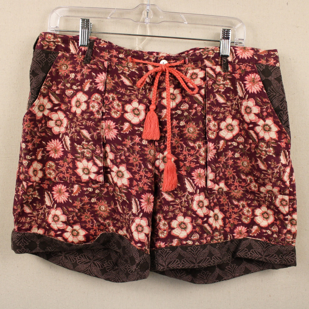 Sundance Kalini floral purple pink linen blend shorts-M